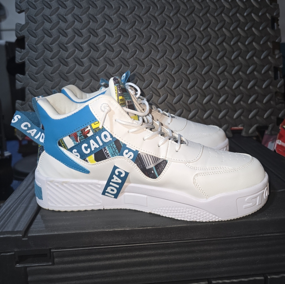 Stylish White and Blue Sneakers